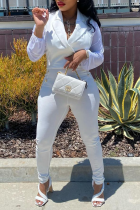 White Fashion Solid Patchwork Turndown Collar Regular Jumpsuits