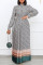 Multicolor Fashion Casual Print Patchwork Turtleneck Long Sleeve Dresses