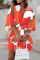 Tangerine Red Casual Print Patchwork V Neck Dresses