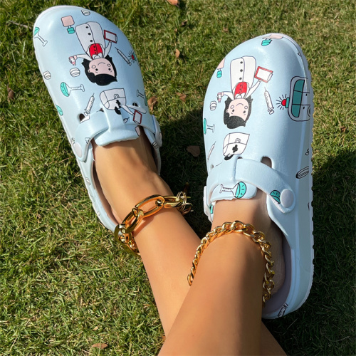 Light Blue Fashion Casual Hollowed Out Printing Round Comfortable Shoes