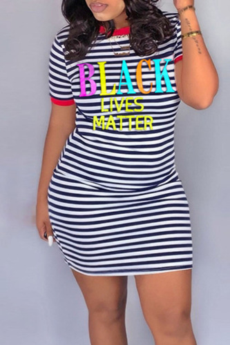 Red Casual Striped Print Patchwork O Neck Straight Dresses
