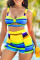 Deep Blue Sexy Striped Hollowed Out Patchwork Swimwears