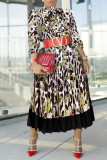 Multicolor Fashion Casual Print Patchwork O Neck Long Sleeve Dresses (Without Belt)