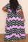 Pink Casual Striped Print Patchwork Buckle Turndown Collar A Line Plus Size Dresses(Without Belt)