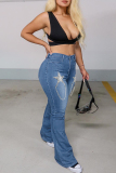 Baby Blue Fashion Casual Patchwork The stars Chains High Waist Skinny Denim Jeans