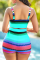 Yellow Sexy Striped Hollowed Out Patchwork Swimwears
