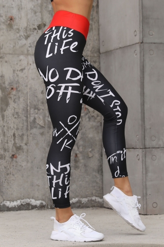 Black Fashion Sportswear Print Patchwork Regular High Waist Pencil Full Print Bottoms