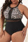Multicolor Fashion Sexy Print Leopard Patchwork Backless O Neck Plus Size Swimwear (With Paddings)