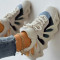 Cream White Fashion Casual Sportswear Bandage Patchwork Round Sport Running Shoes