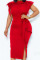 Red Casual Work Solid Patchwork Flounce Slit O Neck Dresses