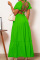 Green Sexy Solid Hollowed Out Patchwork Backless V Neck Straight Dresses