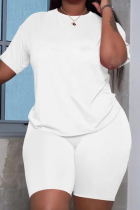 White Sexy Patchwork Solid Two Piece Suits Plus Size Two Pieces