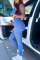Blue Casual Sportswear Solid Patchwork U Neck Sleeveless Two Pieces