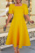 Tangerine Elegant Solid Patchwork Square Collar Evening Dress Dresses