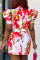 Red Fashion Casual Not Positioning Printed Patchwork V Neck Short Sleeve Dress