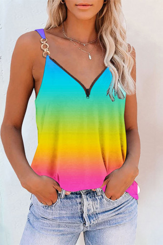Colour Sexy Casual Print Patchwork Backless V Neck Tops