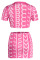 Pink Sexy Print Patchwork V Neck Short Sleeve Two Pieces