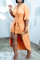 Orange Fashion Casual Solid Patchwork V Neck Irregular Dress