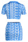 Blue Sexy Print Patchwork V Neck Short Sleeve Two Pieces