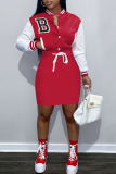 Red Casual Solid Embroidered Bandage Patchwork Buckle Dresses
