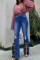 Deep Blue Fashion Casual Solid Ripped Patchwork Chains High Waist Regular Denim Jeans