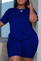 Blue Sexy Patchwork Solid Two Piece Suits Plus Size Two Pieces