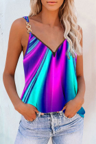 Purple Sexy Casual Print Patchwork Backless V Neck Tops