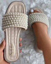 Cream White Fashion Casual Patchwork Pearl Square Comfortable Shoes