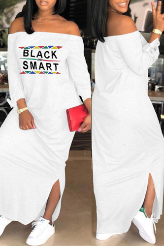 White Fashion Casual Print Off the Shoulder One Step Skirt Dresses