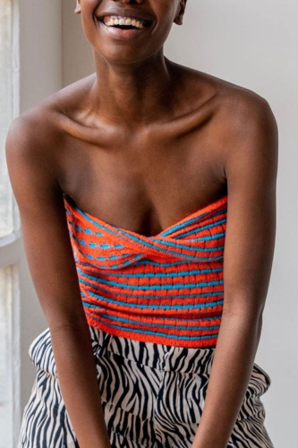Orange Blue Sexy Hollowed Out Patchwork Strapless Tops