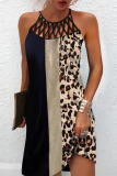 Grey Casual Print Hollowed Out Patchwork O Neck A Line Dresses