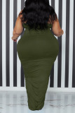 Army Green Sexy Solid Patchwork Spaghetti Strap One Step Skirt Plus Size Dresses
