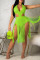 Fluorescent Green Sexy Solid Tassel Hollowed Out Patchwork Swimwears