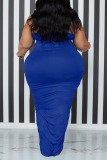Colorful Blue Sexy Solid Patchwork Spaghetti Strap One Step Skirt Plus Size Dresses