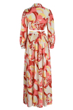 Yellow Fashion Casual Print Bandage Slit V Neck Long Sleeve Dresses