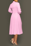 Pink Casual Solid Patchwork Draw String Asymmetrical Turndown Collar Long Sleeve Two Pieces
