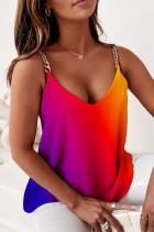 Colour Fashion Casual Patchwork Print Backless V Neck Tops
