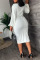 White Casual Solid Patchwork O Neck One Step Skirt Dresses