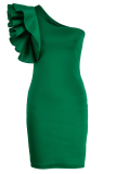 Green Fashion Sexy Solid Patchwork Backless Oblique Collar Evening Dress