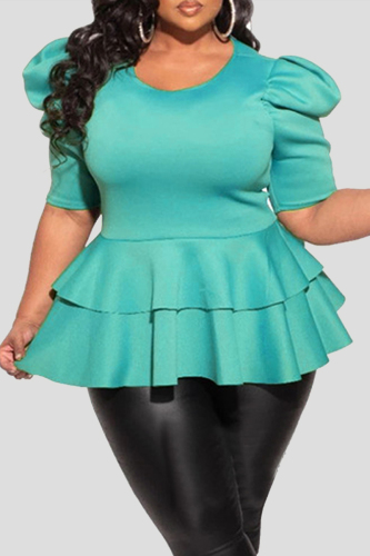 Green Fashion Casual Solid Patchwork O Neck Plus Size Tops