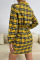 Yellow Casual Print Bandage Patchwork Buttons Turndown Collar One Step Skirt Dresses