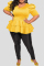 Yellow Fashion Casual Solid Patchwork O Neck Plus Size Tops