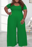 Tangerine Casual Solid Patchwork O Neck Plus Size Jumpsuits