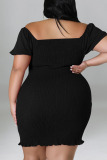 Black Sexy Solid Patchwork Square Collar Pencil Skirt Plus Size Dresses