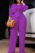 Purple Casual Solid Patchwork Buckle Turndown Collar Long Sleeve Two Pieces