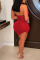 Red Sexy Solid Patchwork See-through Asymmetrical Halter Pencil Skirt Dresses