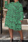 Lake Green Casual Print Patchwork Buckle Turndown Collar Shirt Dress Plus Size Dresses