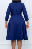 Deep Blue Casual Work Solid Patchwork Dresses
