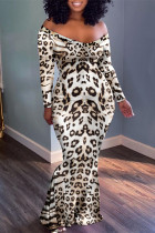 Leopard Print Fashion Casual Print Patchwork V Neck Long Sleeve Dresses