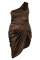 Black Sexy Solid Patchwork Fold Asymmetrical Oblique Collar Irregular Dress Plus Size Dresses